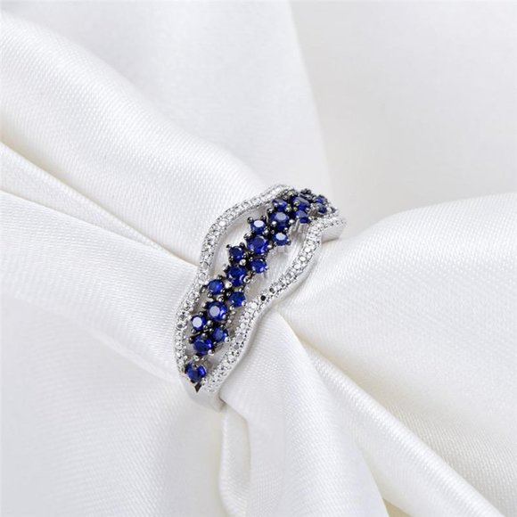 NEW 925 Sterling Silver Blue Sapphire Ring Band - Picture 4 of 4